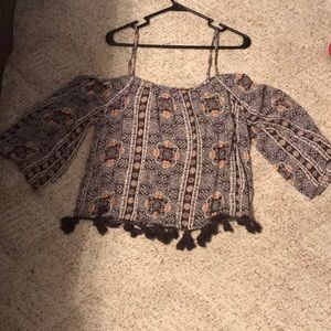 American Eagle off the shoulder fringe top